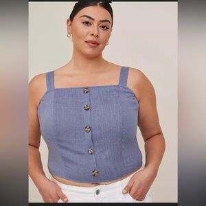 Torrid Blue Button-Front Crop Top Cami Tank